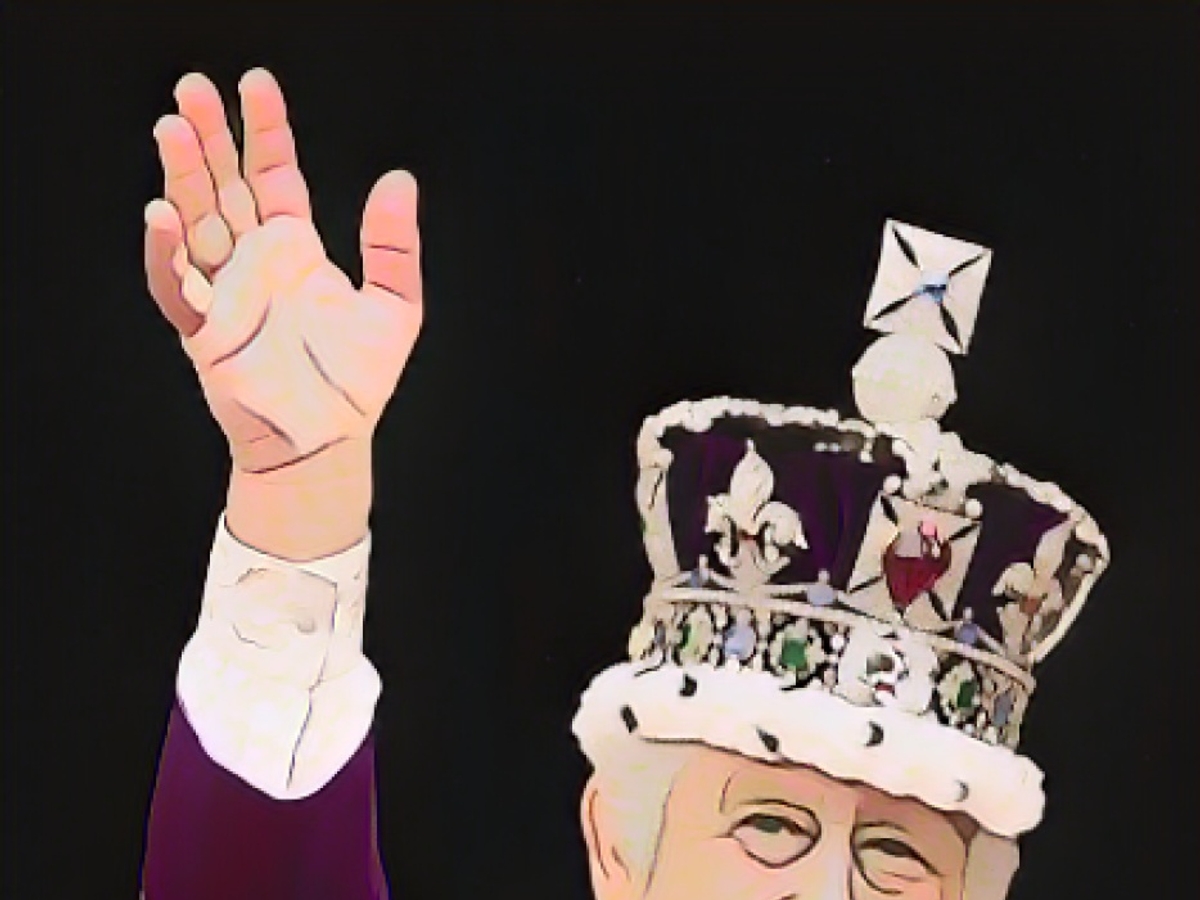 Zum Vergleich: der echte König Charles III. an seinem Krönungstag (6. Mai) in London