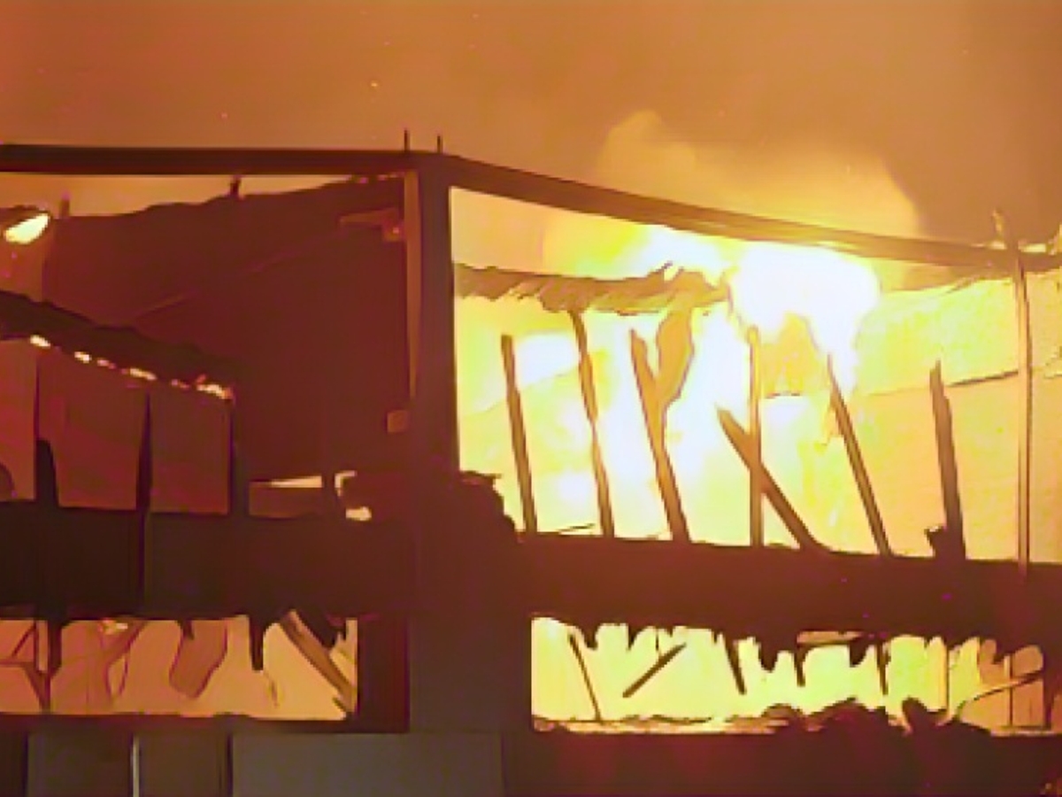 A gymnasium burns down here