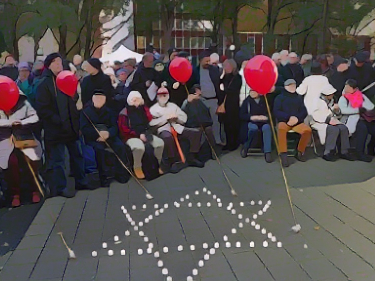 Hunderte Hamburger haben sich mit Luftballons und Kerzen auf dem Joseph-Carlebach-Platz versammelt. Vor der Bühne leuchtet ein Davidstern