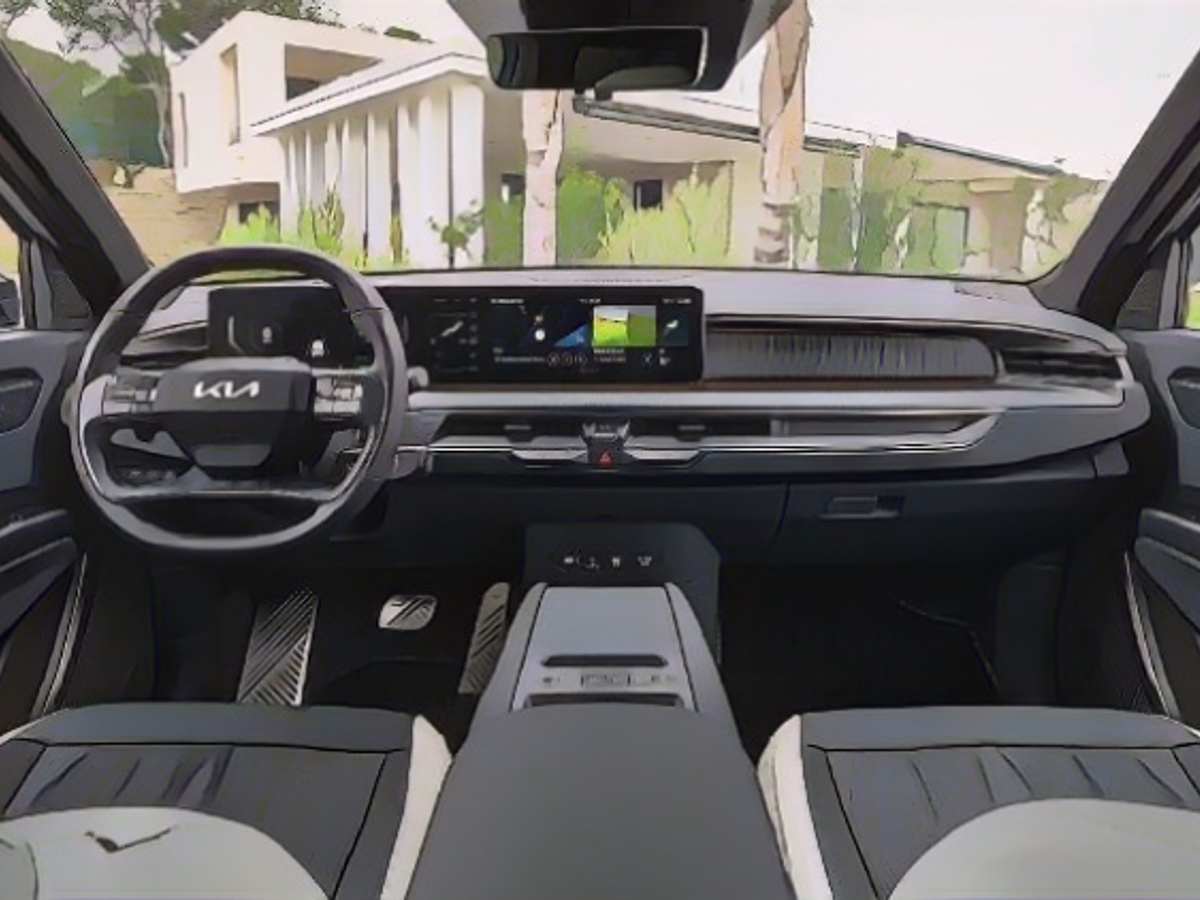 The cockpit of the Kia EV9 is clearly structured.