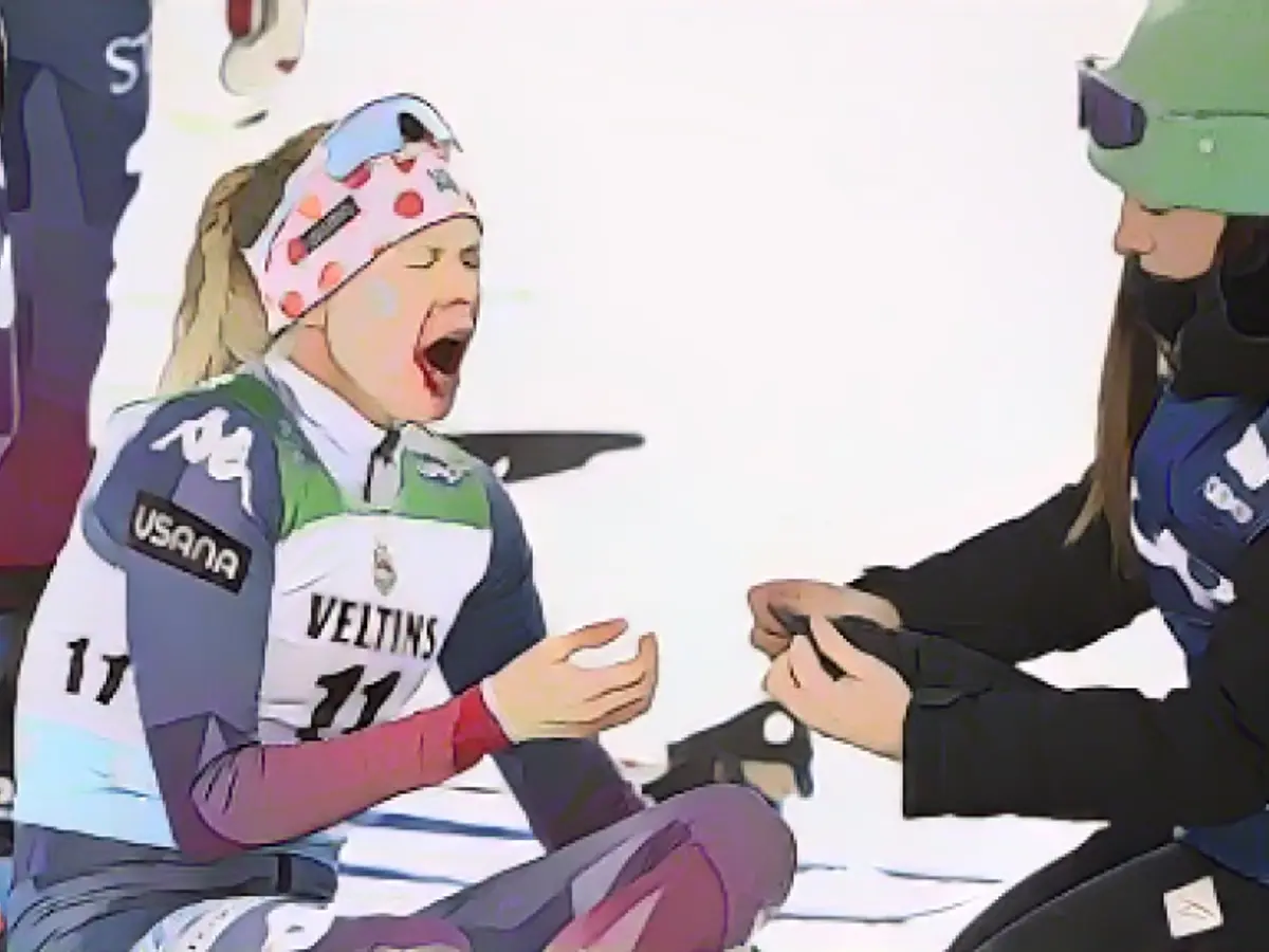 Diggins being treated at the finish line Diggins being treated at the finish line