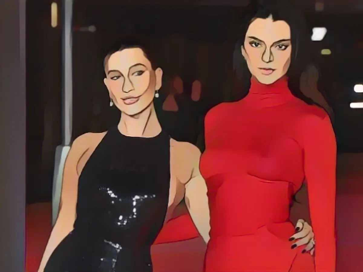 Jenner beamed together with Hailey Bieber on the red carpet.