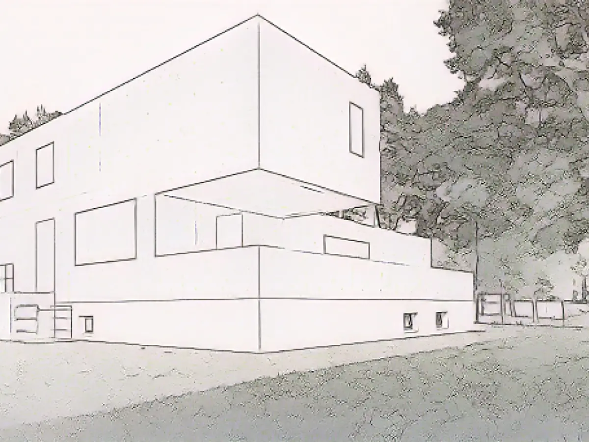 Eine Skizze des Gropius-Hauses, eines von sieben Meisterhäuserhäusern am Bauhaus.
