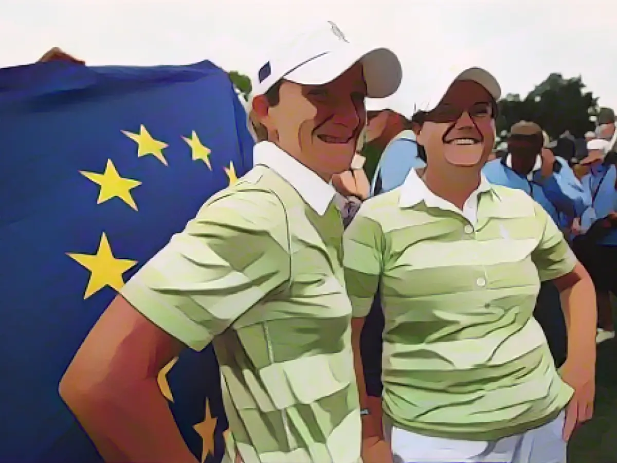 Die europäischen Teamkollegen Gwadis Nocera (links) und Brewerton (rechts) besiegten das Team USA beim Solheim Cup-Wettbewerb 2009 in Rich Harvest Farms, Illinois.