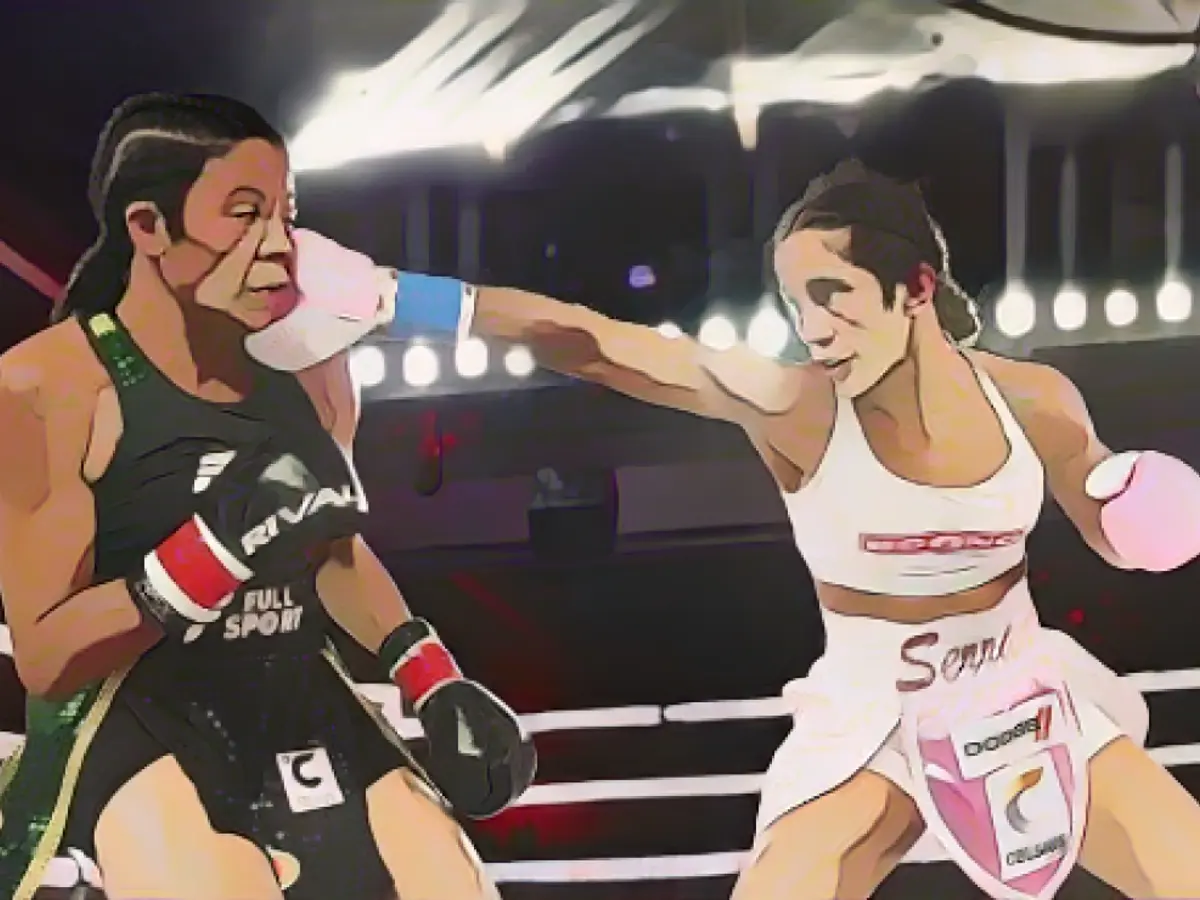 Amanda Serrano landed several powerful blows against Daniela Ramos during a match in Orlando, Florida, on October 27, 2023.