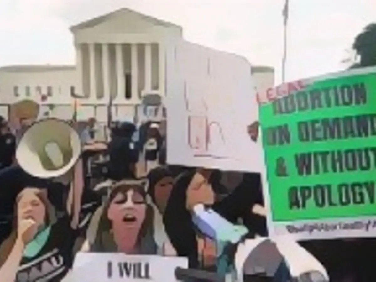 Am Freitag, 24. Juni 2022, protestieren Menschen vor dem Obersten Gerichtshof in Washington gegen Abtreibung.