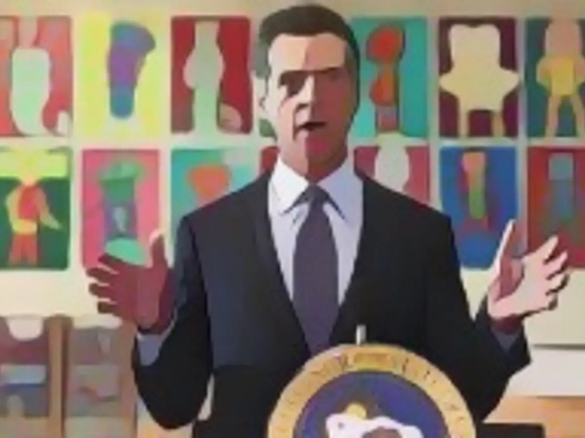 Der Gouverneur von Kalifornien, Gavin Newsom, spricht auf einer Pressekonferenz nach einem Treffen mit Schülern der James Denman Middle School am 1. Oktober 2021 in San Francisco, Kalifornien.