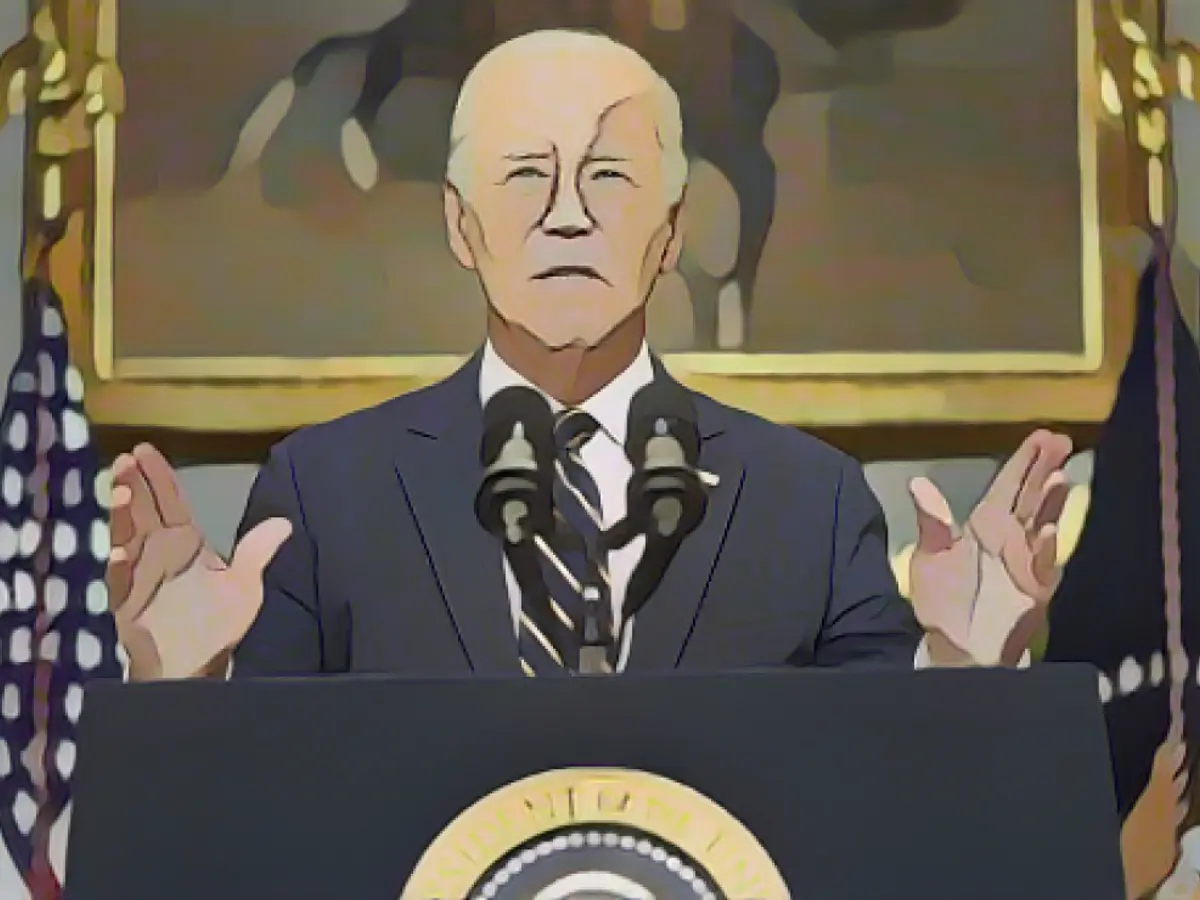 Le président américain Joe Biden prononce un discours sur le financement de l'Ukraine dans la salle Roosevelt de la Maison Blanche, le mercredi 6 décembre 2023, à Washington.