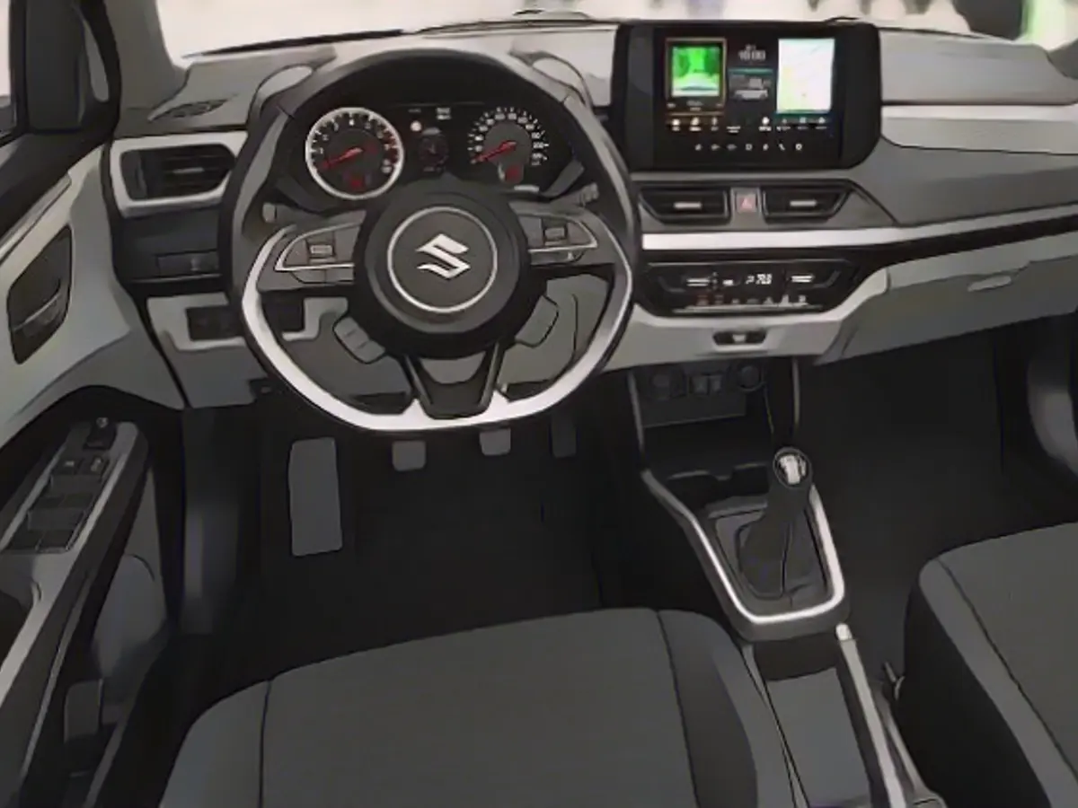 The cockpit of the new Swift combines black and gray plastics. The central touchscreen offers a 9-inch screen area.