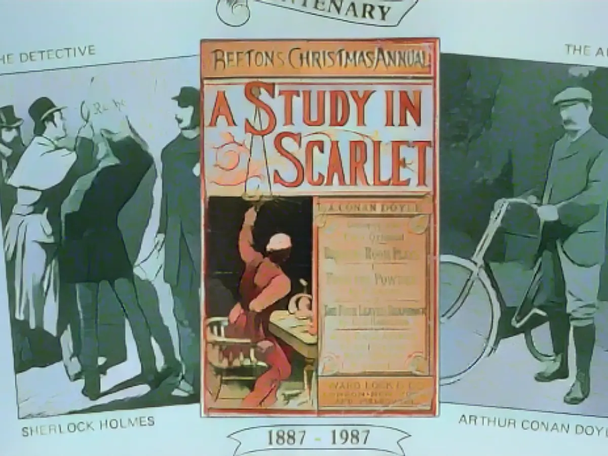 Eine Reproduktion des Buches A Study in Scarlet von Sir Arthur Conan Doyle, 8. Dezember 1986. (Foto von Georges De Keerle/Getty Images)