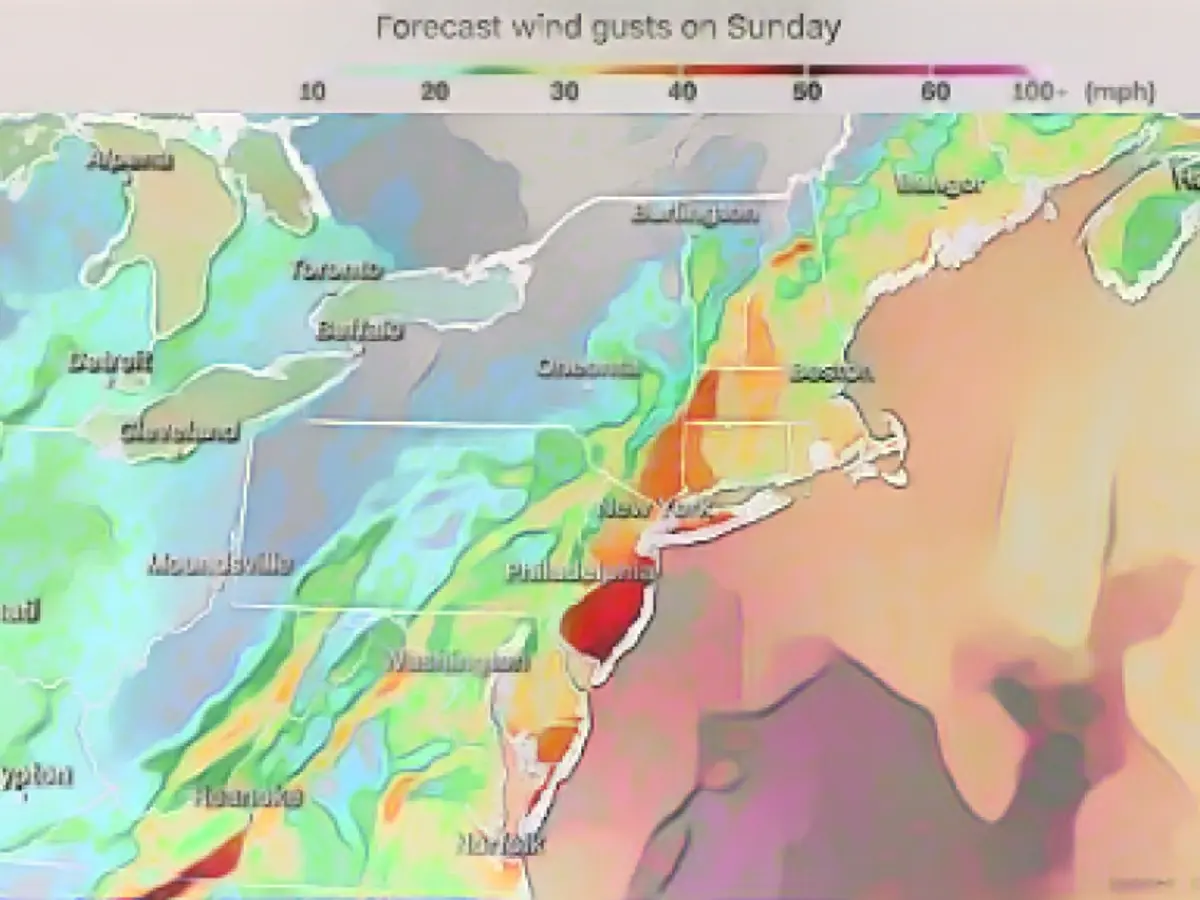 Сильные порывы ветра будут влиять на северо-восток, особенно вечером в воскресенье.