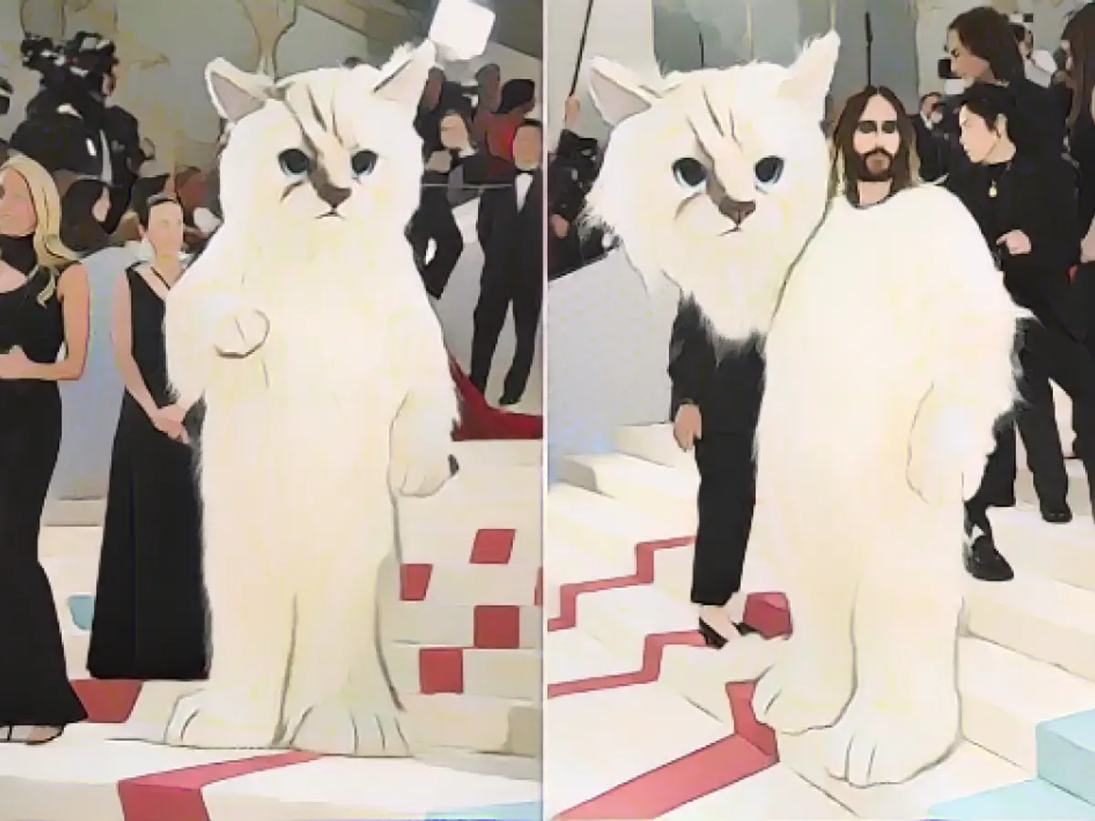 Похожий на чаупетту: актер и музыкант Джаред Лето в костюме кошки на Met Gala 2023