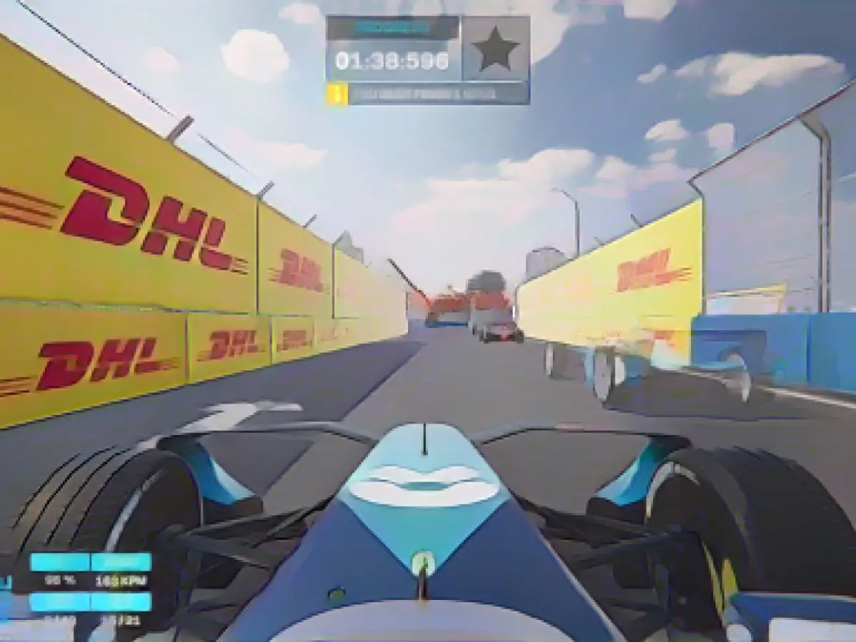 Screenshot vom Live-Ghost Racing-Spiel, der einen Formel-E-Wagen in Aktion zeigt.