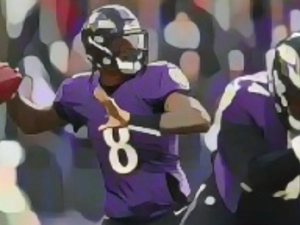 BALTIMORE, MARYLAND - 07 KASIM: Baltimore Ravens'ın oyun kurucusu Lamar Jackson #8, 07 Kasım 2021 tarihinde Baltimore, Maryland'deki M&T Bank Stadyumu'nda Minnesota Vikings'e karşı uzatmalarda pas atmaya çalışıyor. (Fotoğraf Scott Taetsch/Getty Images)