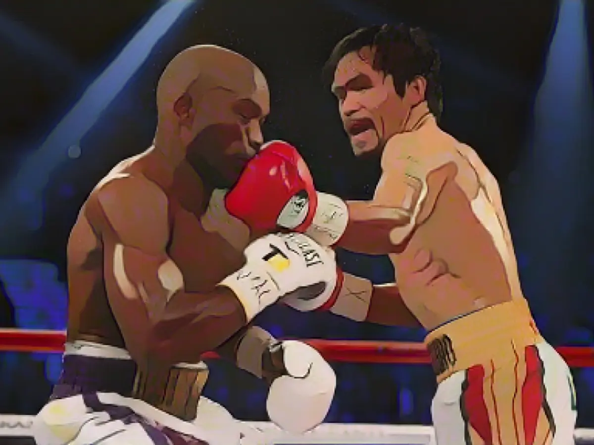 Manny Pacquiao traf Timothy Bradley Jr. während ihres Weltergewichtskampfs am Samstag, dem 9. April, in Las Vegas mit der linken Hand am Kiefer. Pacquiao gewann eine einstimmige Entscheidung in dem seiner Meinung nach letzten Kampf seiner Karriere.