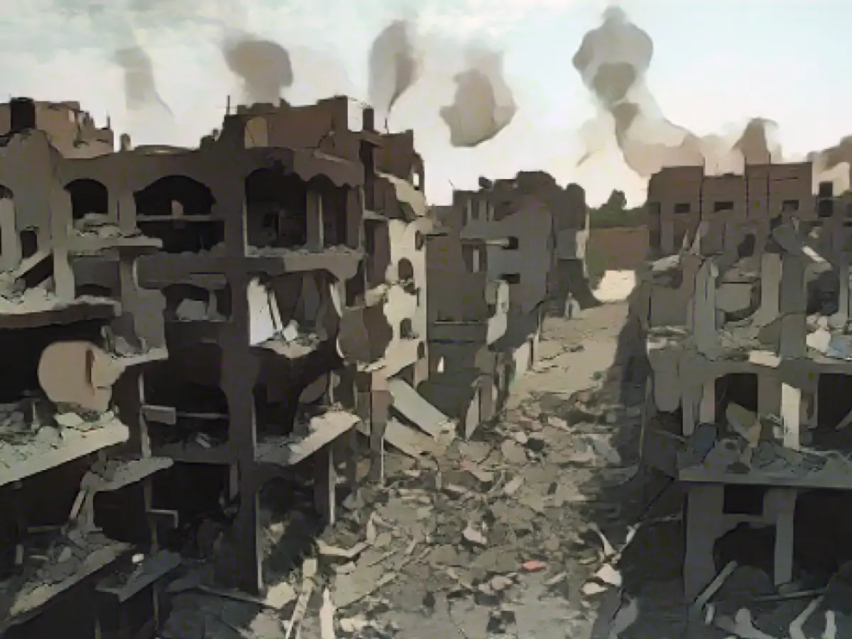 Gazze'deki Filistinli mültecilerin kaldığı Cebalya kampında 11 Ekim'de İsrail hava saldırıları sonucu yıkılan binaların havadan görünümü.