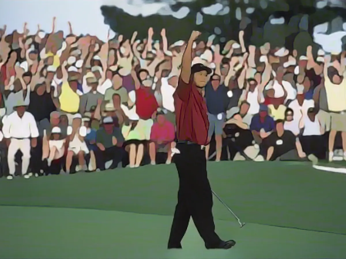 Woods feiert seinen Sieg beim Masters 2001.