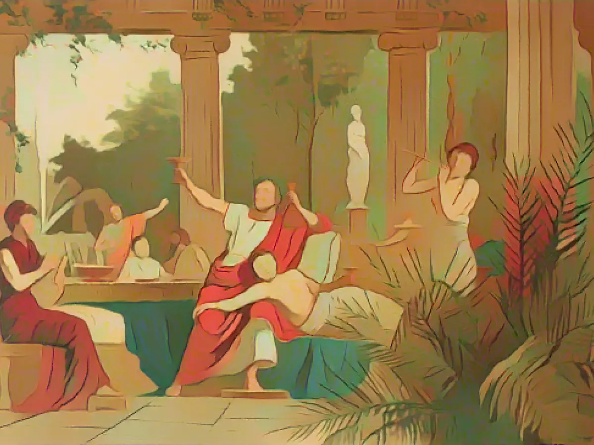 Împăratul Nero participând la o bacanală, un festival roman care îl celebra pe Bacchus.