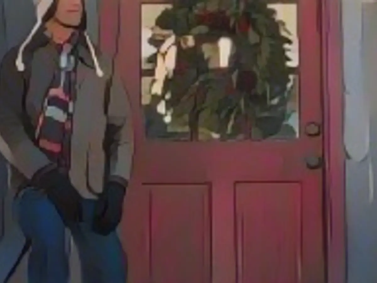 Omul se uită în altă parte în timp ce stă lângă balustradă la ușă