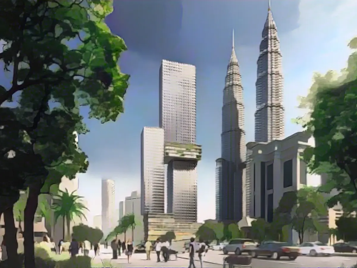 Situada junto a las famosas Torres Gemelas Petronas de la ciudad, la torre Angkasa Raya de Kuala Lumpur tendrá 268 metros de altura cuando esté terminada y albergará un jardín tropical de cuatro plantas en su parte central.