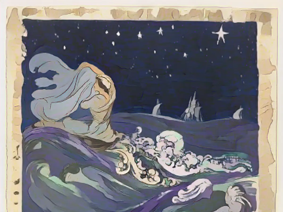 Creaturi marine de Pamela Colman Smith, pictată în 1907. Artista și-a adus flerul și în cărțile de tarot pe care le-a conceput împreună cu Arthur Waite.