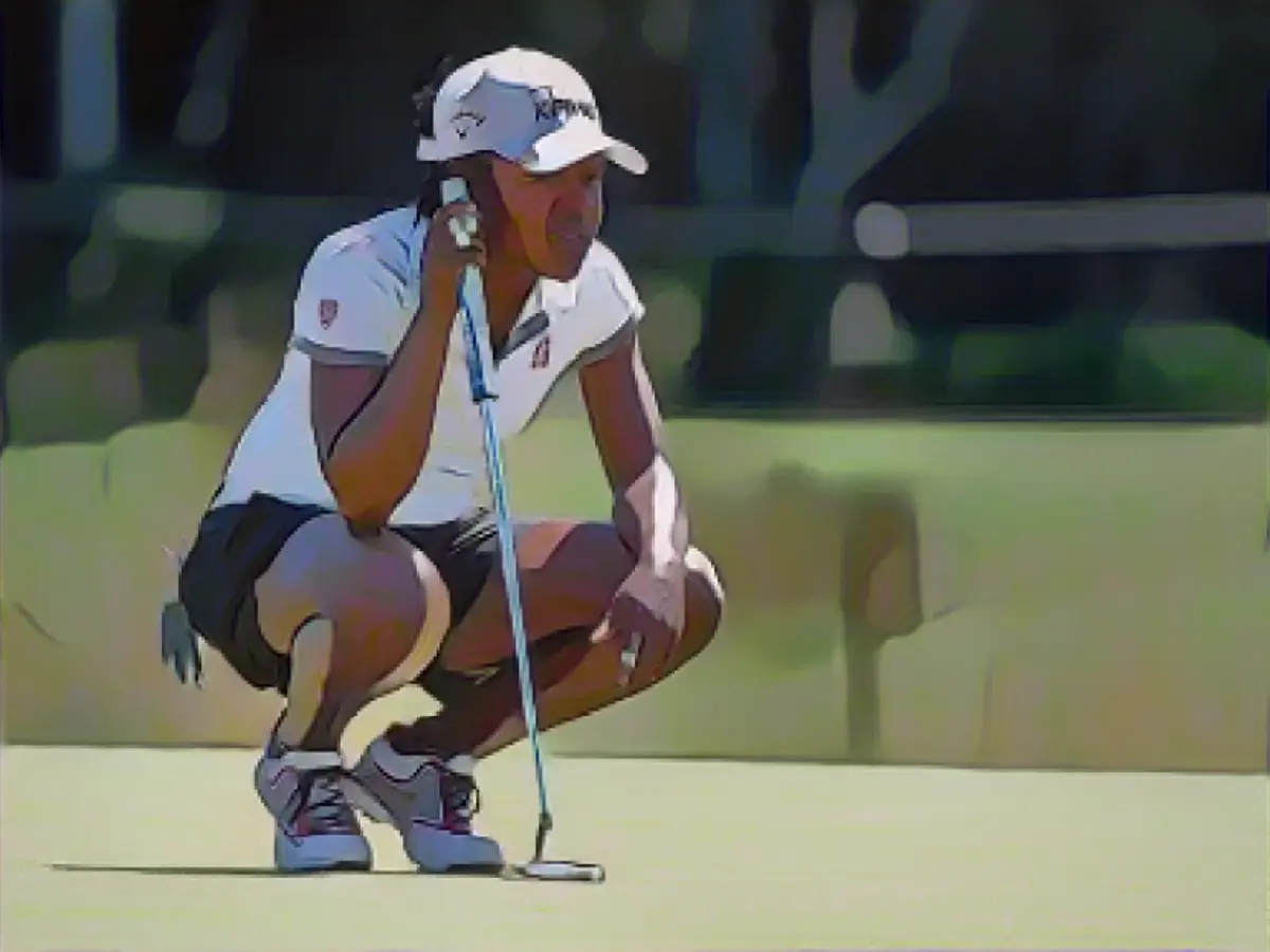 Mariah Stackhouse pe al 12-lea green în timpul primei runde a ISPS Handa Women's Australian Open de la Royal Adelaide Golf Club în 2017.