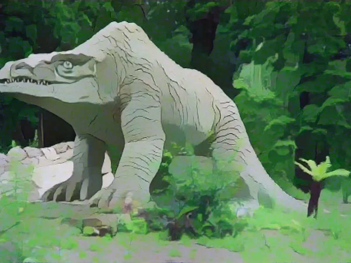 Die Dinosaurier-Statue des Megalosaurus im Londoner Crystal Palace Park aus dem Jahr 1854. Damals glaubten Paläontologen, dass das prähistorische Wesen auf vier Beinen lief.