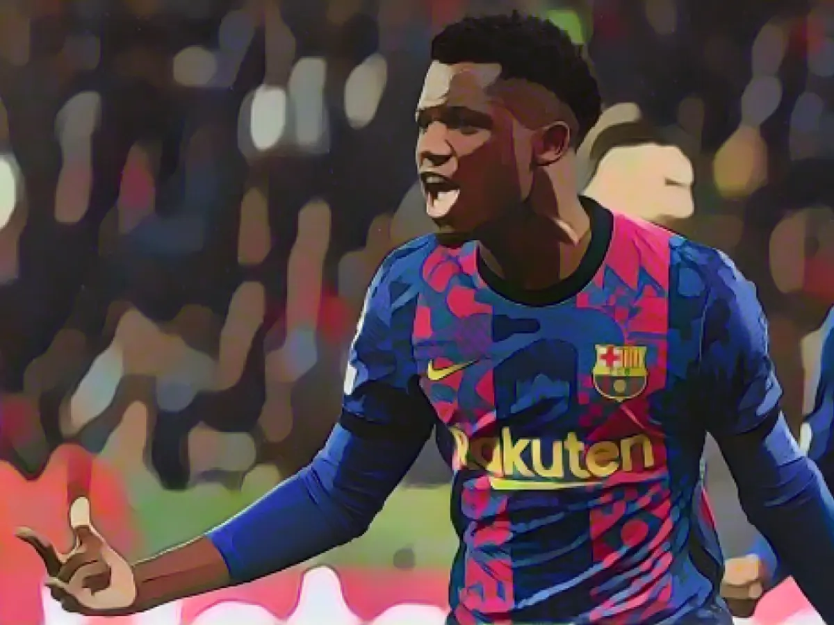 Ansu Fati, do Barcelona, festeja o golo marcado na terça-feira.