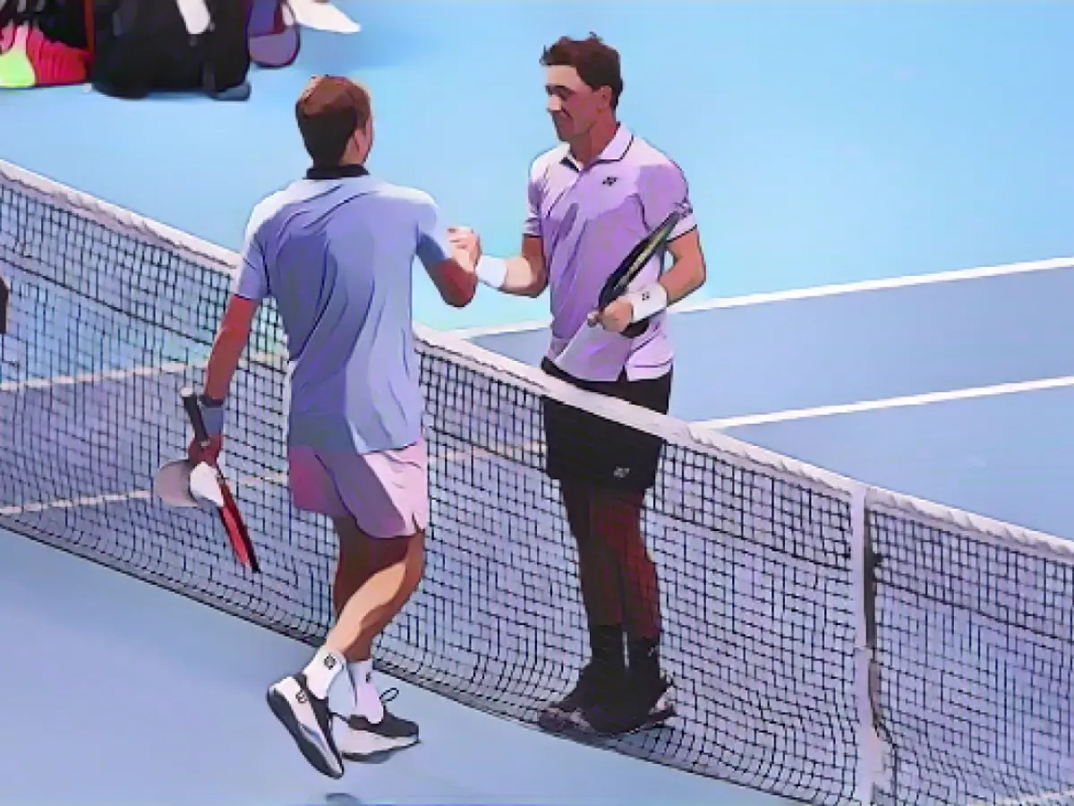 Brooksby și Ruud își strâng mâna după meciul de la Australian Open.