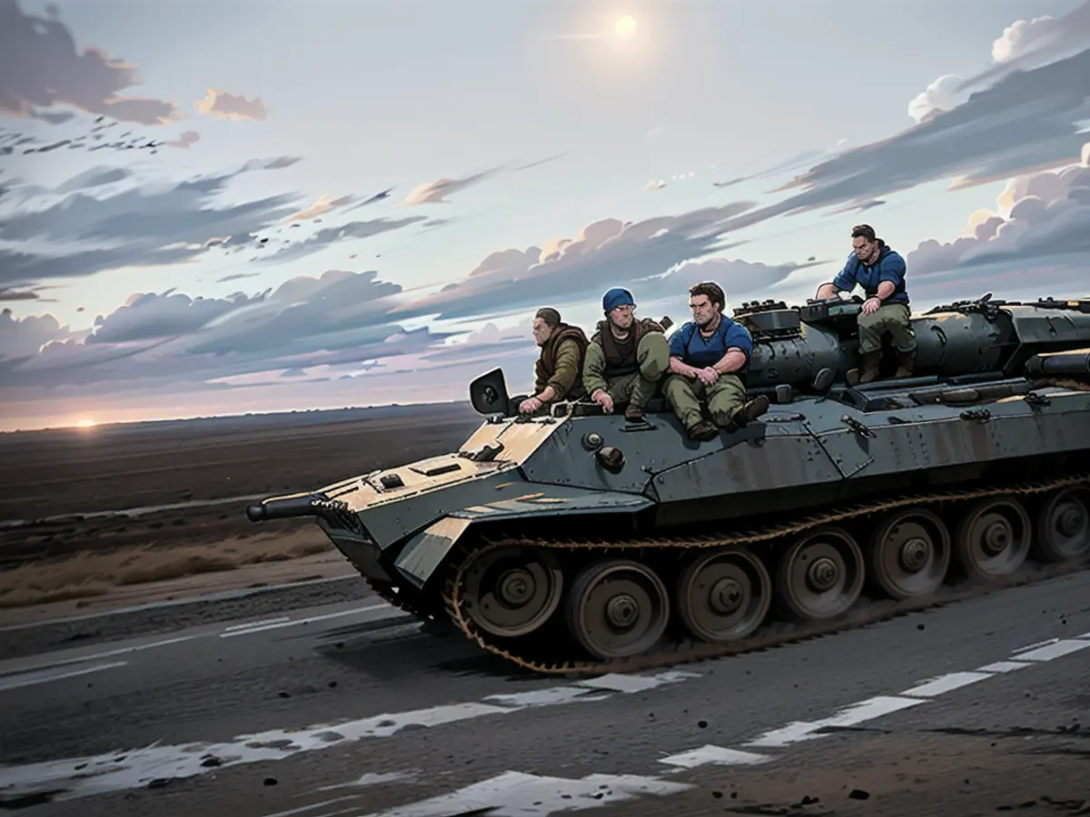 Ukrainian servicemen on an armored carrier return from the Semenivka battlefield near Avdiivka on March 4.