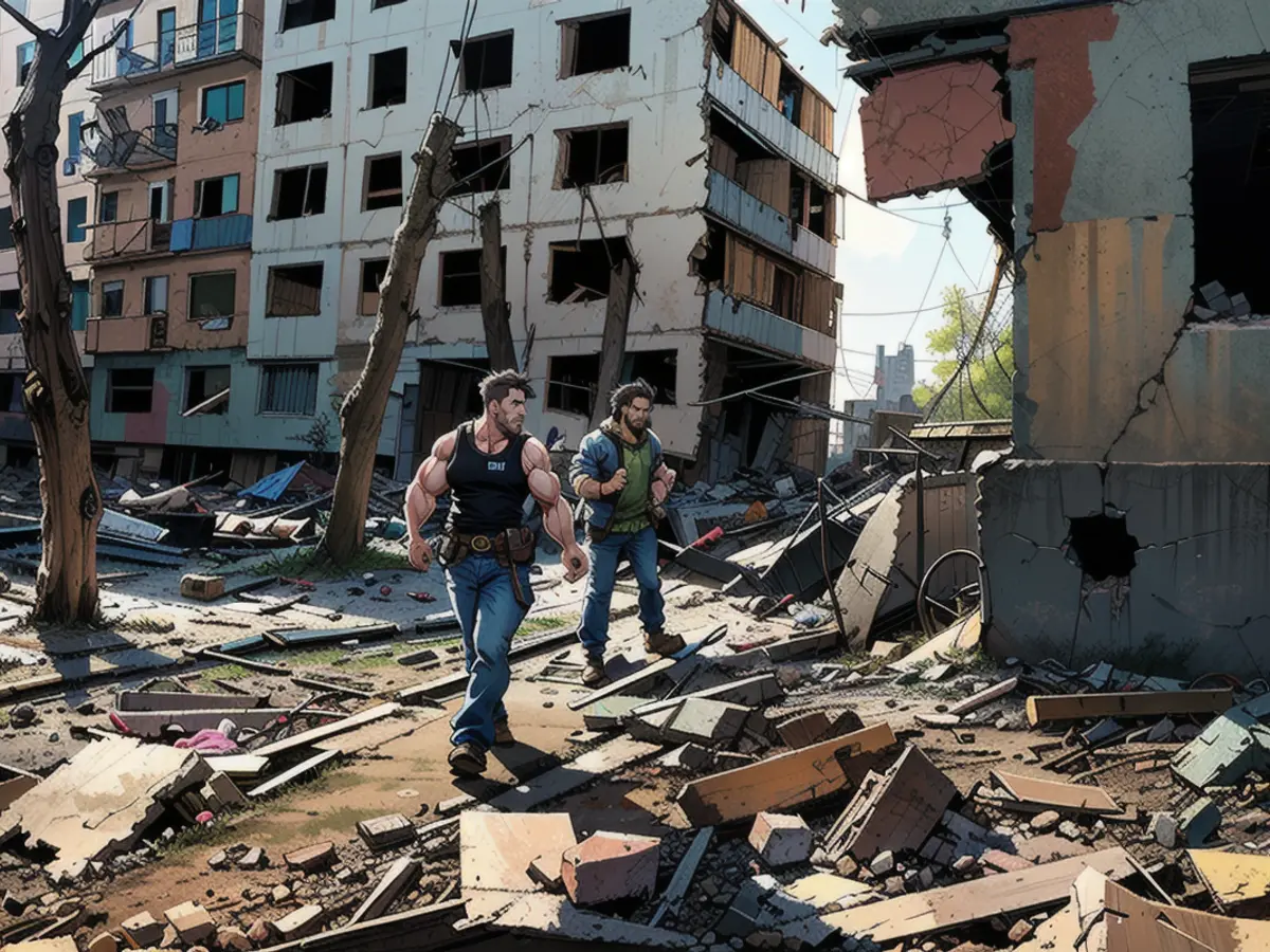 Destroyed buildings in Ocheretyne, near Avdiivka in Ukraine's Donetsk region.