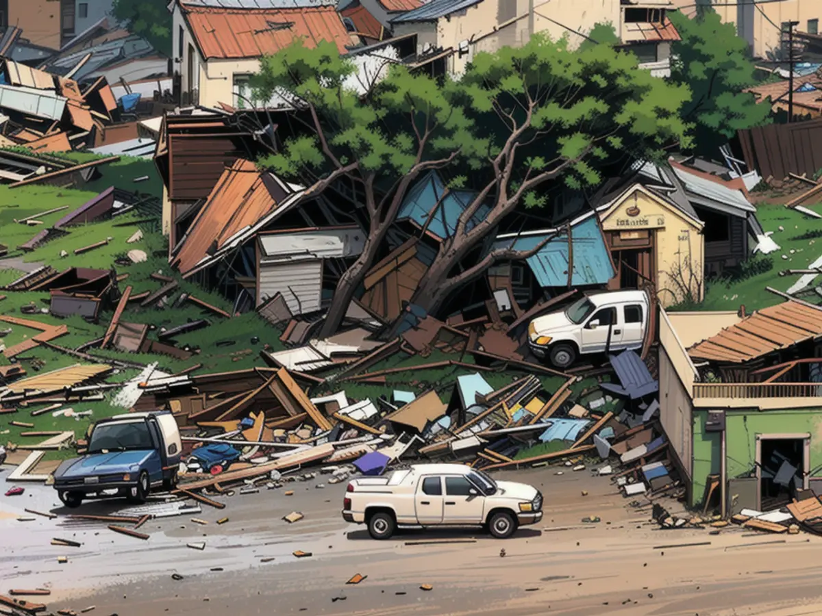 Damage is seen in Sulphur, Oklahoma on April 28, following a tornado.