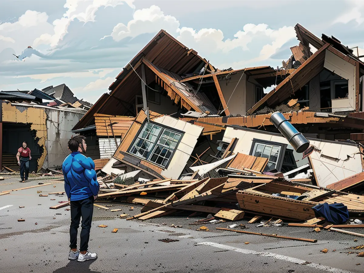 Schäden durch einen Tornado, der am 27. April 2024 in Sulphur, Oklahoma, wütete.