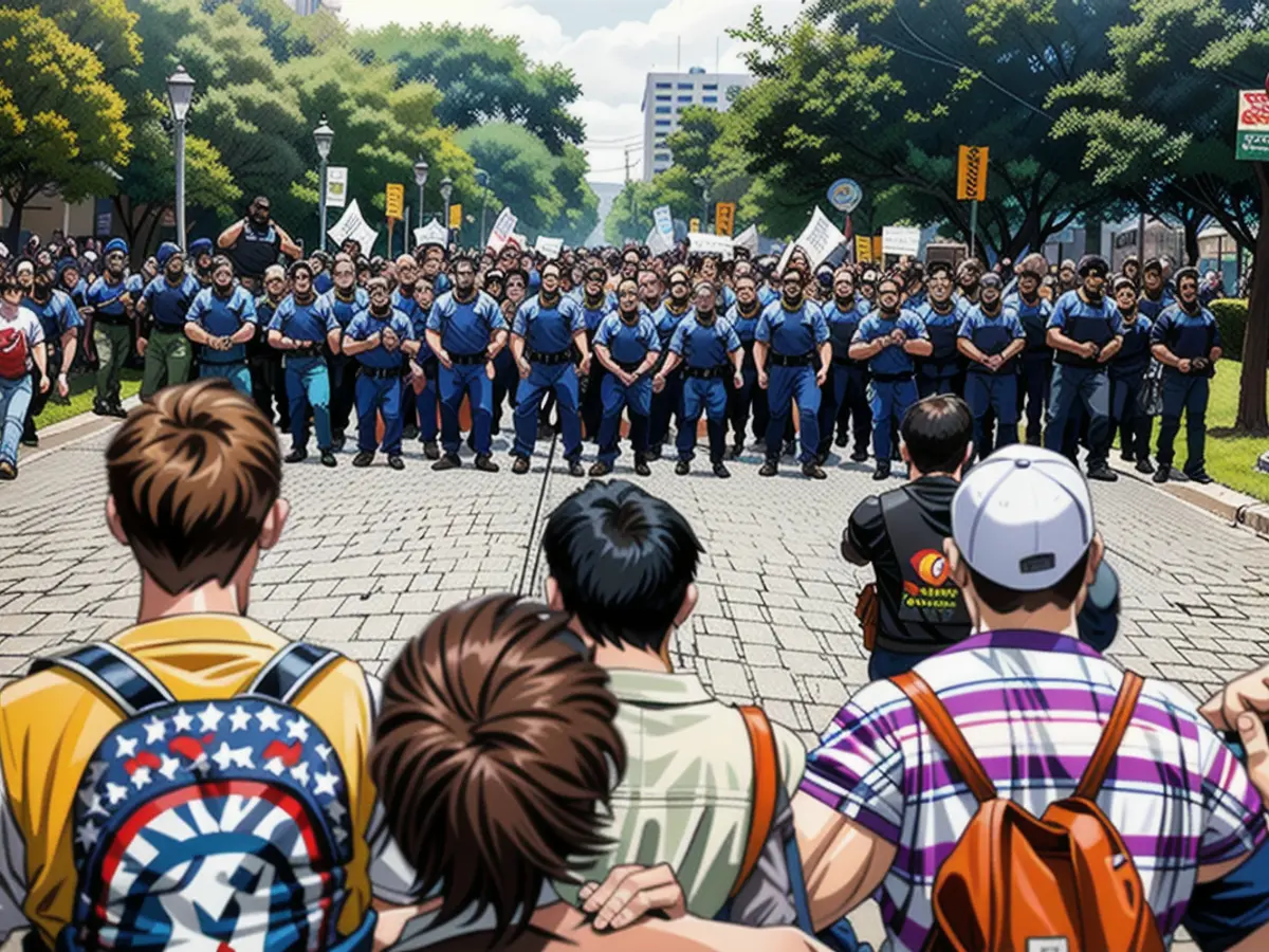 Pro-palästinensische Demonstranten treten am Mittwoch an der Universität von Texas in Austin gegen Beamte an.