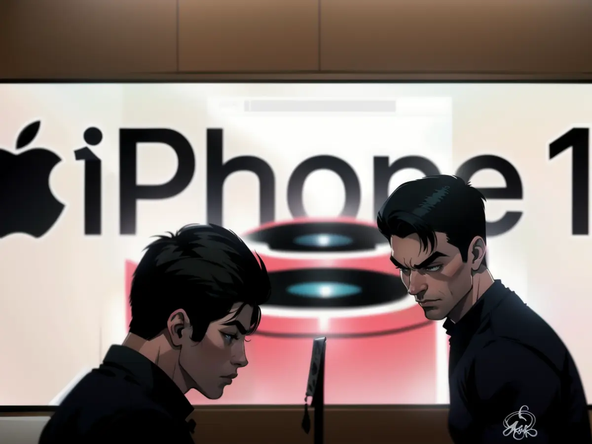 Eine Apple iPhone 15 Werbung ist zu sehen, als es offiziell in China in einem Apple Store in Shanghai, China am 22. September 2023 in den Verkauf geht.
