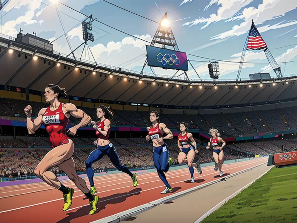 Montaño leading the women's 800-meter final at the 2012 Olympics.