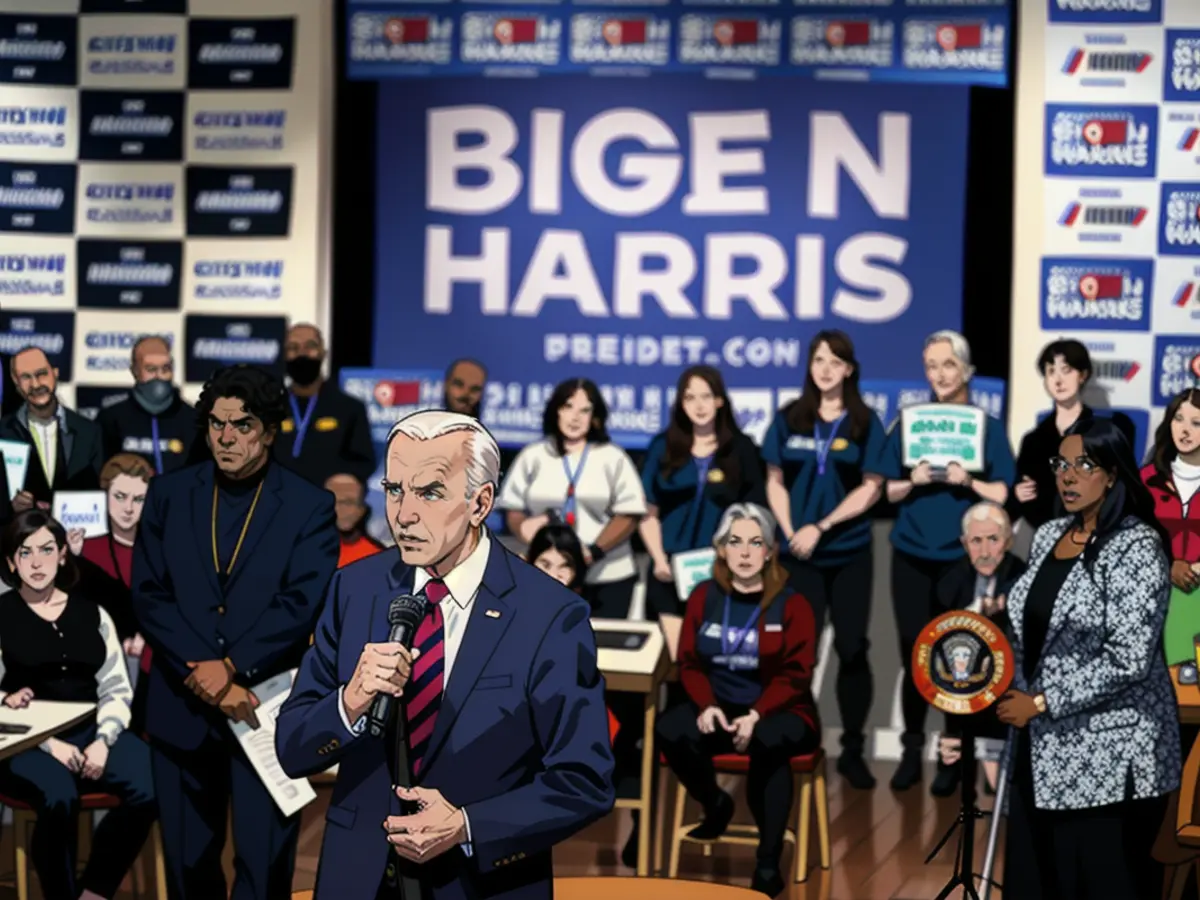 Biden spricht zu lokalen Unterstützern und Freiwilligen bei der Eröffnung des Hauptquartiers seiner in Wisconsin koordinierten Kampagne in Milwaukee am 13. März 2024.