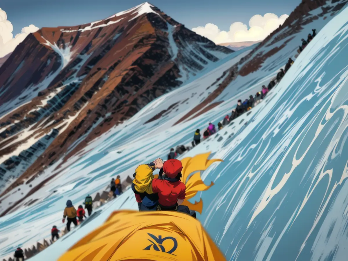 Dieses Foto vom 31. Mai 2021 zeigt Bergsteiger, die während ihres Aufstiegs zum Gipfel des Mount Everest (8.848,86 m) in Nepal einen Hang hinaufsteigen.