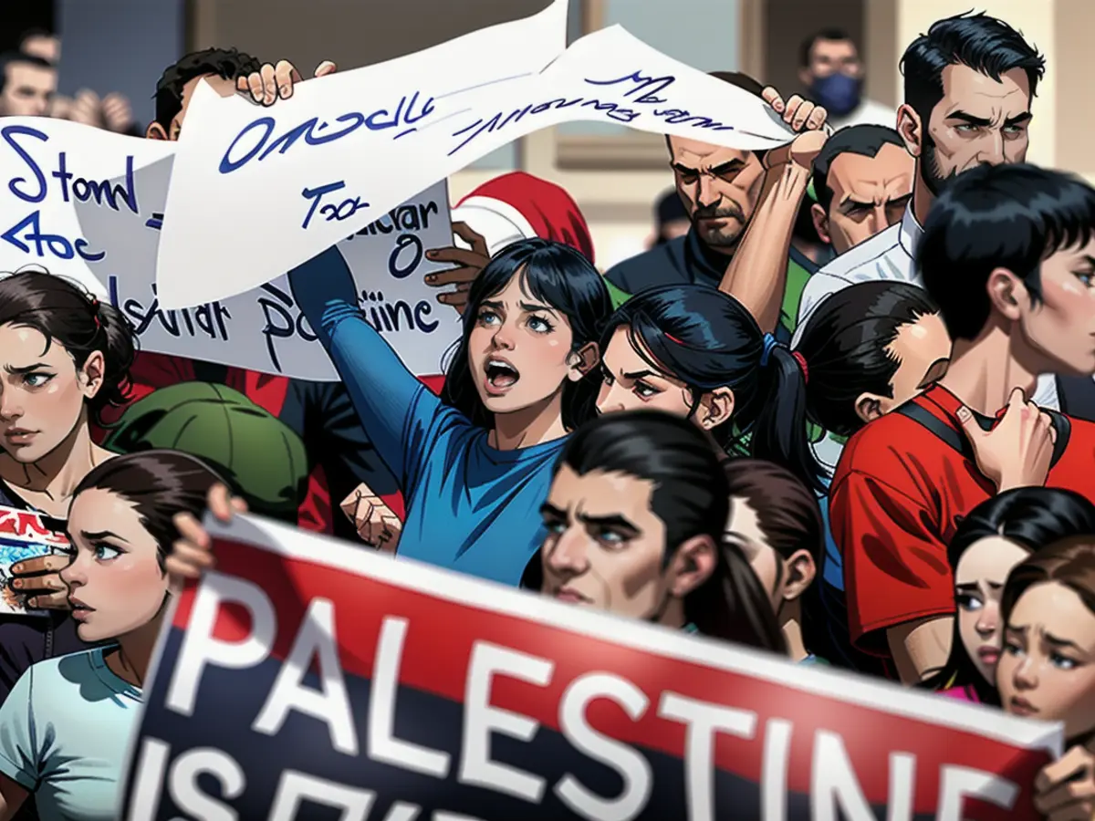 Palästinenser in Deir el-Balah veranstalten am 1. Mai eine Kundgebung zum Dank an pro-palästinensische Studenten, die in den USA protestieren.