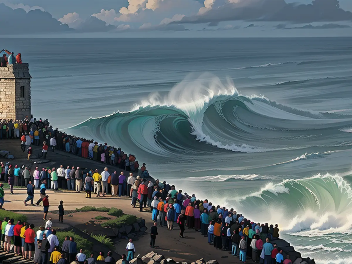 Steudtner reitet eine Welle am berühmten Surfspot Nazaré, Portugal, im Oktober 2020.