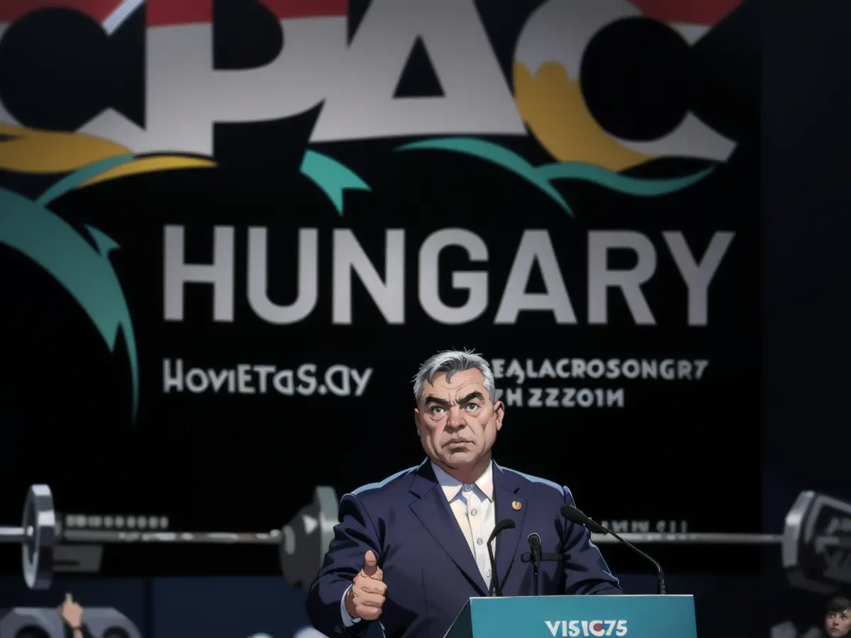 Der ungarische Premierminister Viktor Orban hält seine Rede auf der dritten ungarischen Ausgabe der Conservative Political Action Conference, CPAC Hungary, in Budapest, Ungarn, Donnerstag, 25. April 2024.