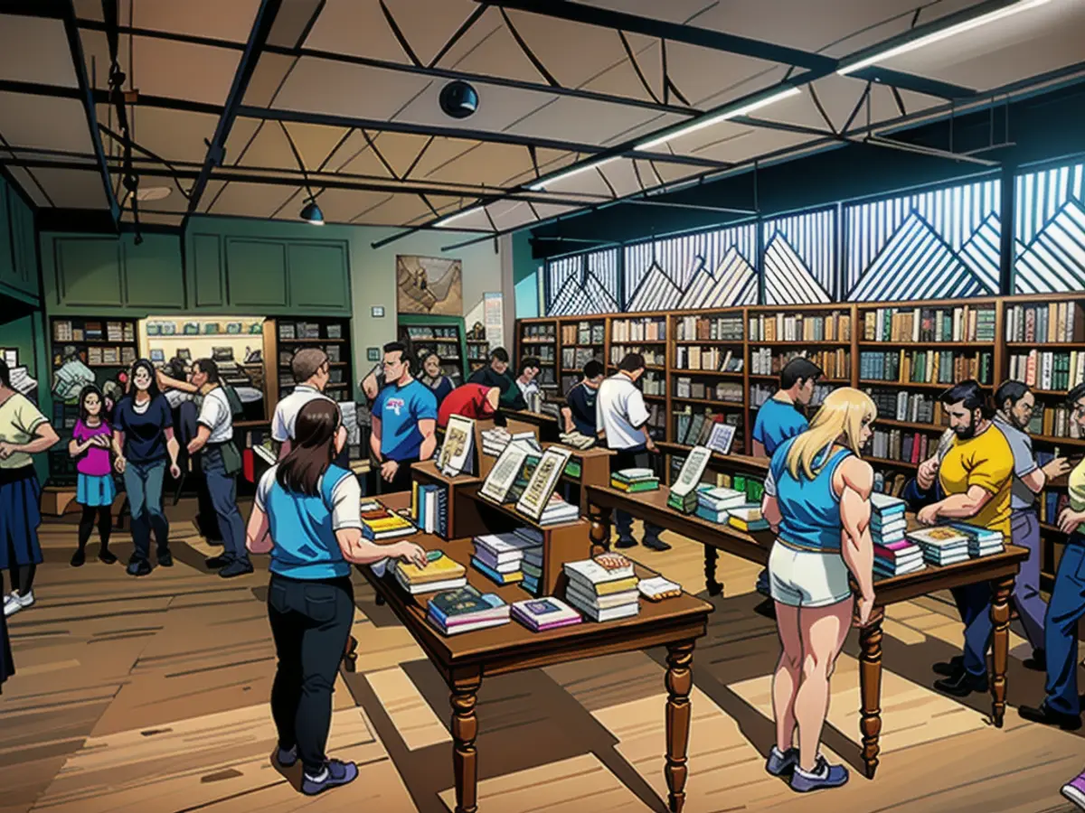 Customers browse for books during the grand opening of The Lynx. From the first few minutes of its opening, the store reached capacity, and a growing line waited out back to be let in.