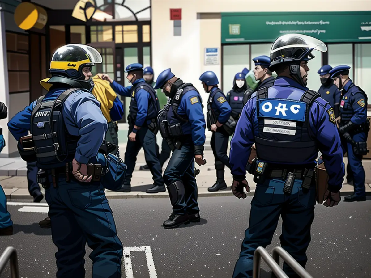 Riot police stand guard on the sidelines of a rally by university students in support of Palestinian people after a makeshift campement in front of the Sorbonne University was dispersed by police in Paris on May 2, 2024.