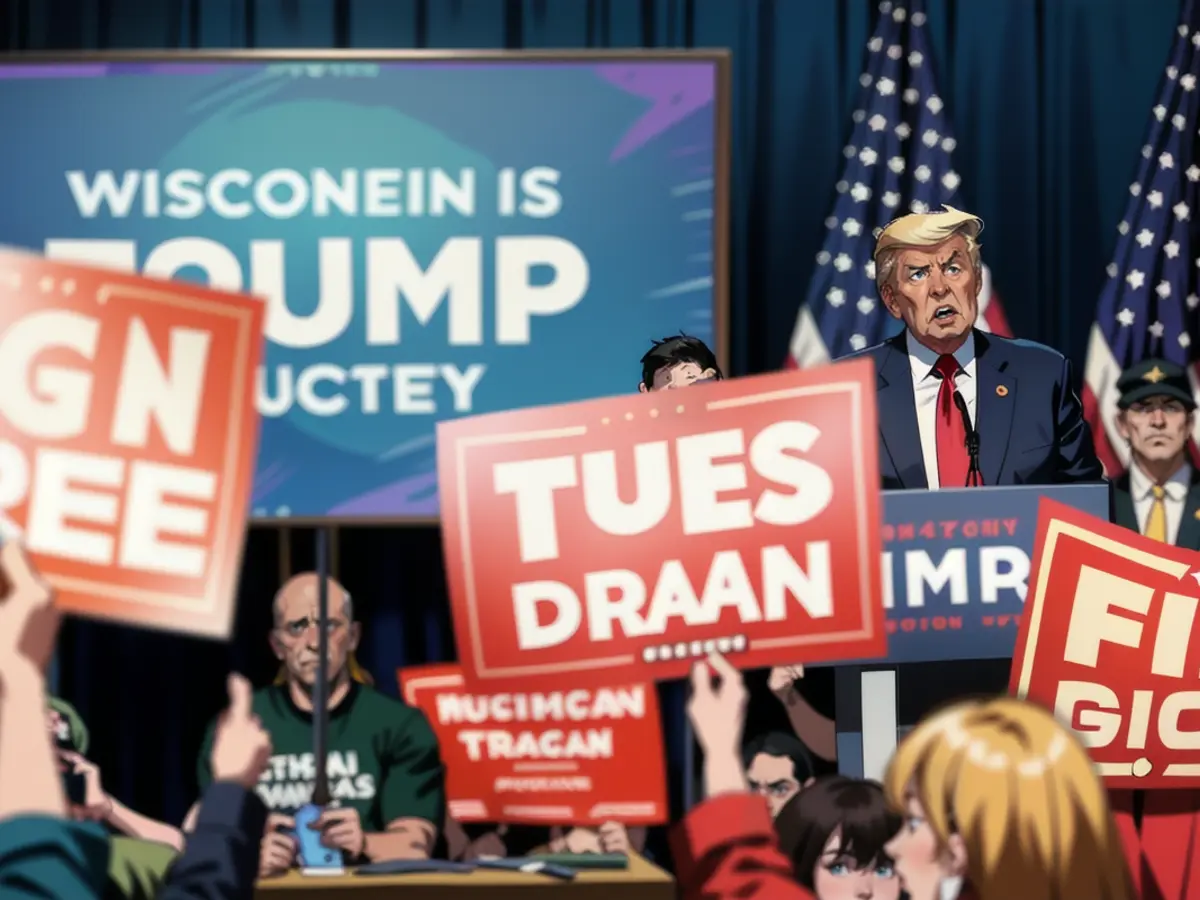 Former President Donald Trump speaks during a campaign event in Green Bay, Wisconsin, on Tuesday, April 2, 2024.