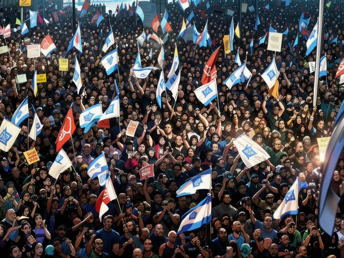 Zehntausende Israelis demonstrieren am 6. April in Tel Aviv gemeinsam mit den Familien der Geiseln gegen Premierminister Benjamin Netanjahu und fordern ein sofortiges Geiselabkommen und allgemeine Wahlen.