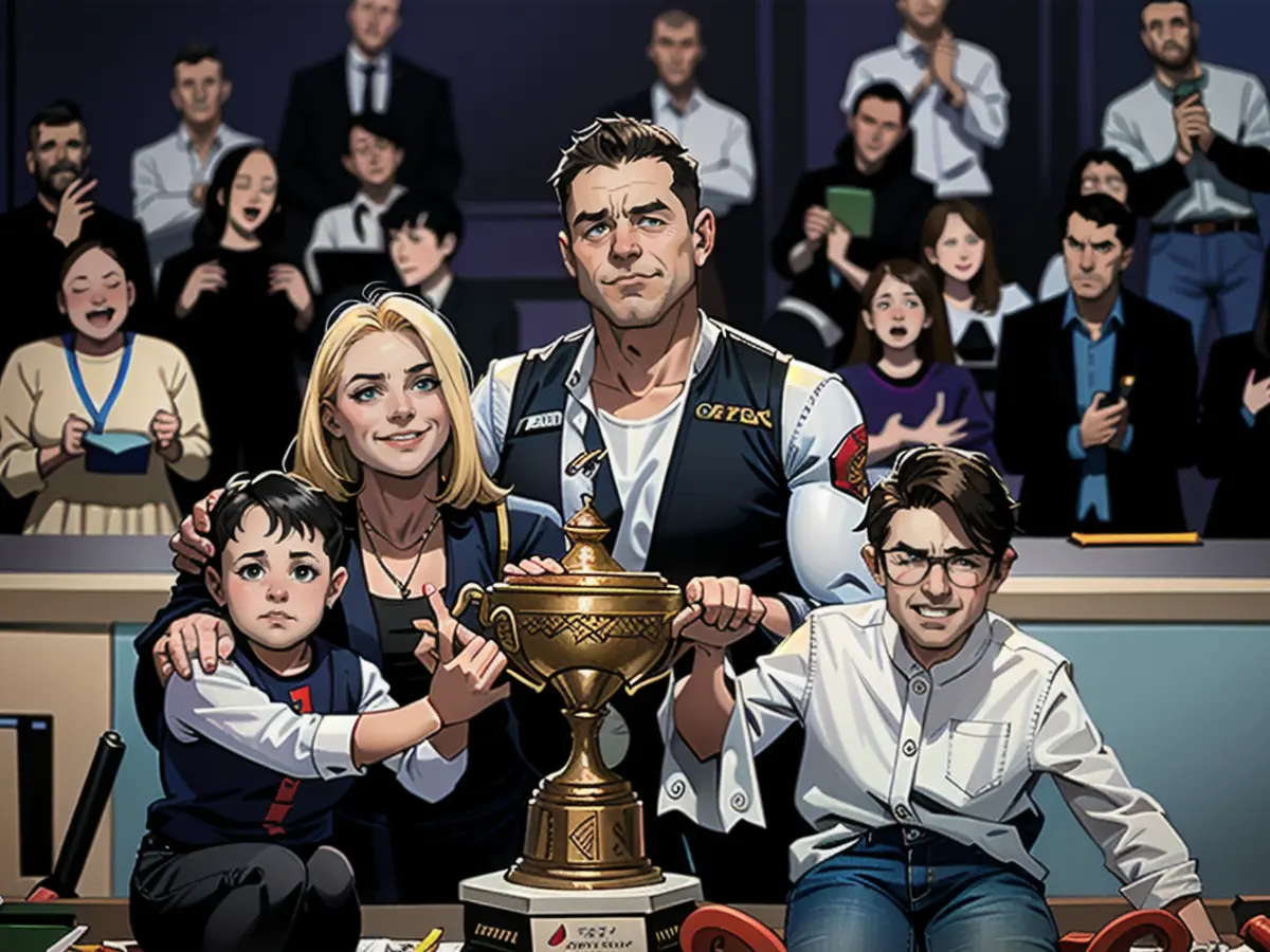 Kyren Wilson célèbre sa victoire au championnat du monde de snooker avec sa famille.