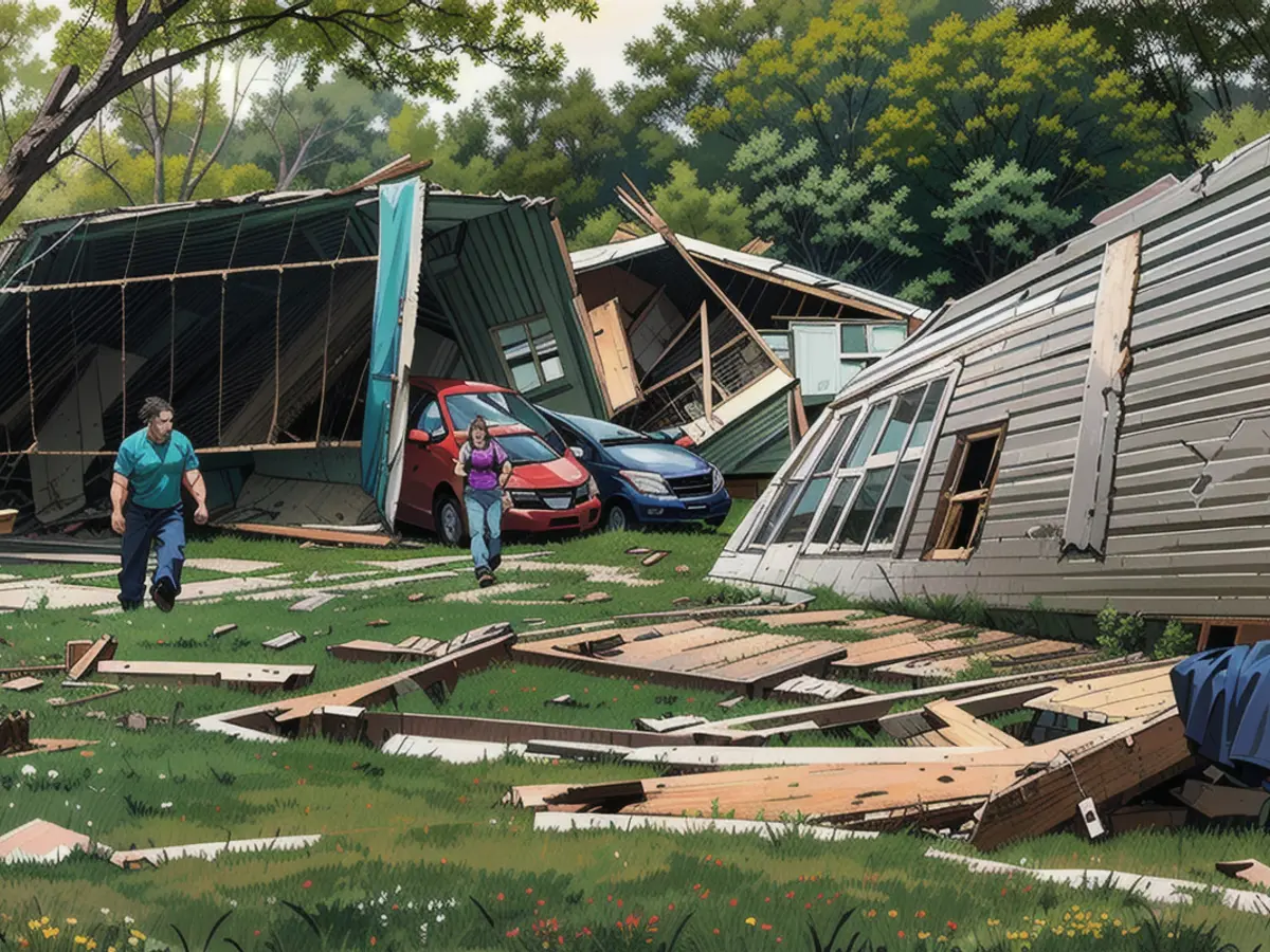 Von einem Tornado beschädigte Häuser im Pavilion Estate Mobile Home Park in Kalamazoo County, Michigan, am Dienstag, 7. Mai.