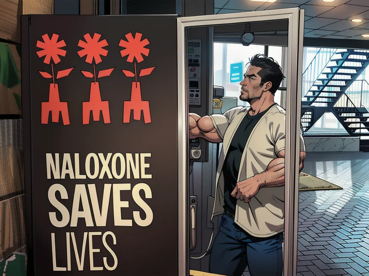 Jason Hall refills a naloxone vending machine in Oklahoma on Sunday, February 18.