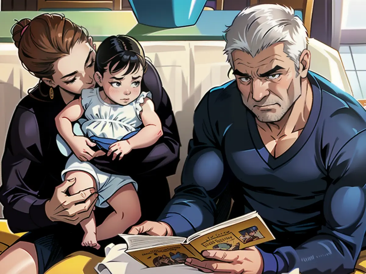 Grand-père Gates avec sa fille Jennifer et sa petite-fille Leila. Il fait la lecture à Leila du...