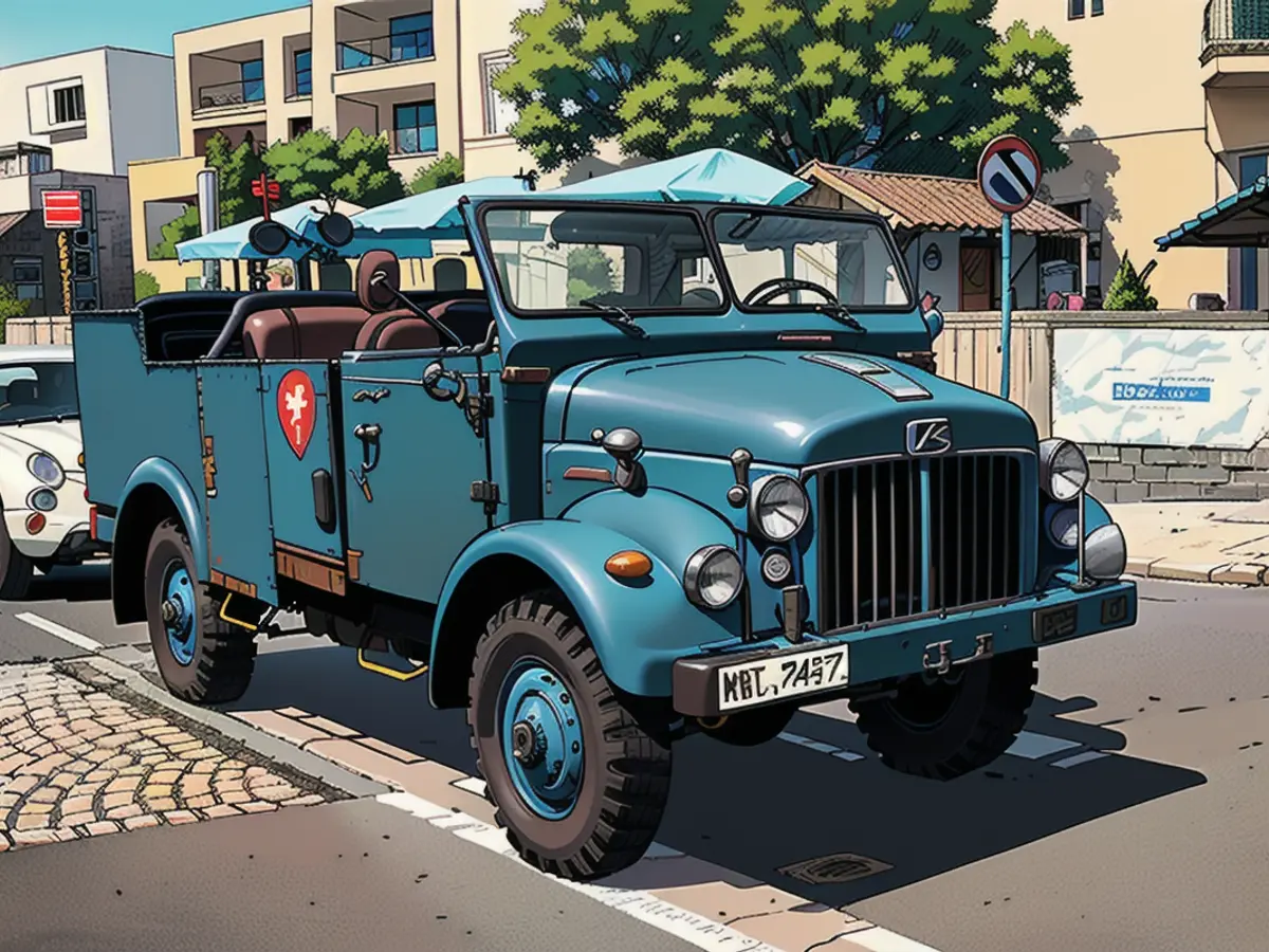 The repainted military vehicle with an official license plate and a license plate based on those of the Nazi Wehrmacht (WH)